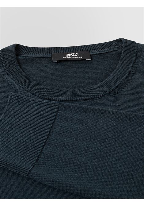 Alpha Studio girocollo in seta e cashmere blu a manica lunga ALPHA STUDIO | Maglieria | FE-6850C3001